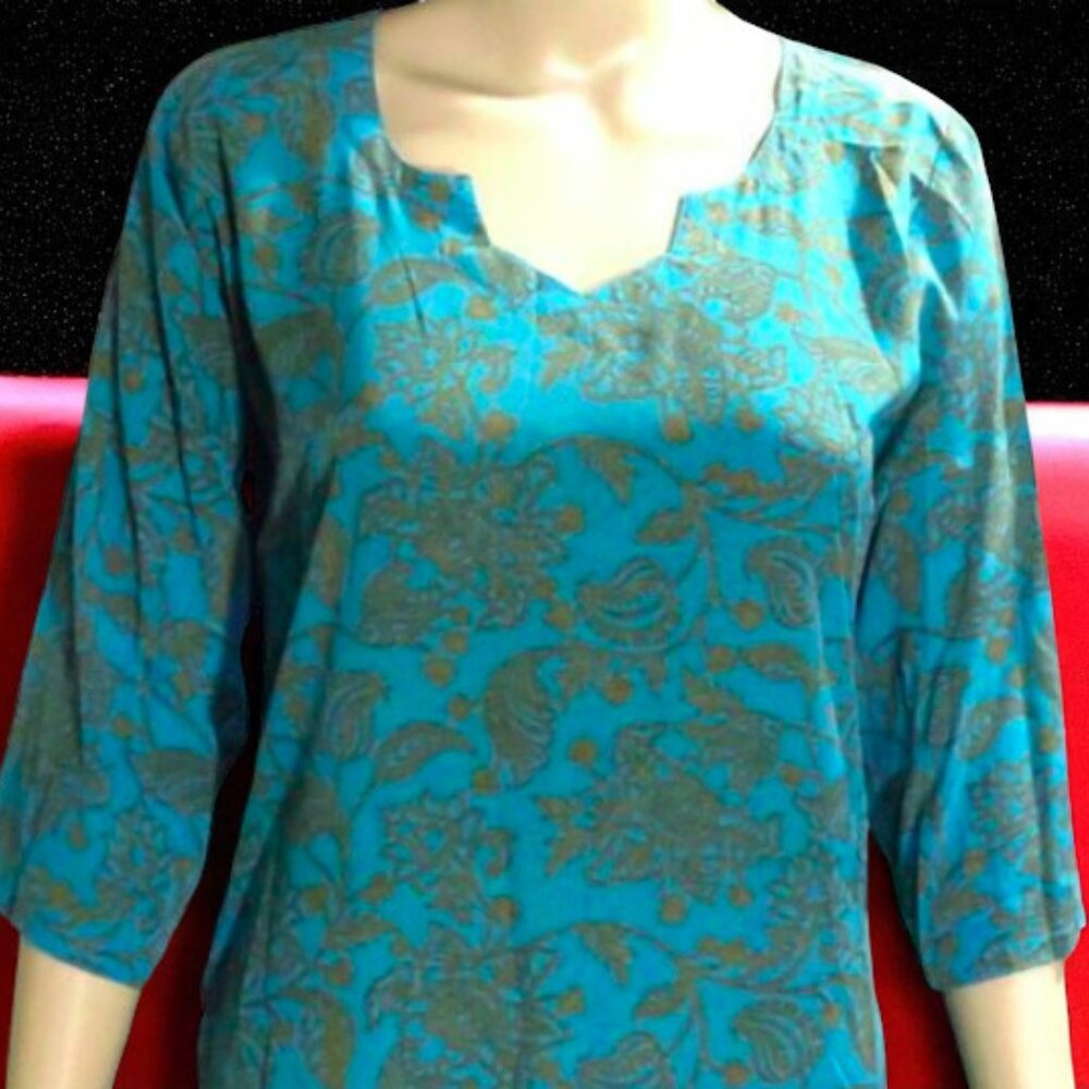 Silky Blue & Brown Long Tunic Top